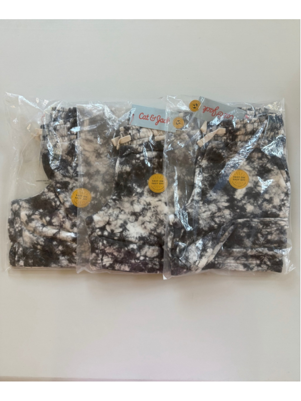 Lot of 3 Cat & Jack 100% Cotton Tie-Dye Pull On Shorts in Black and White Size S